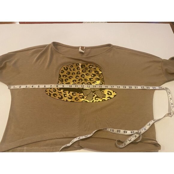 Animal Print Hat Crop Top Beige Sweater, Womens Medium - Picture 4 of 6